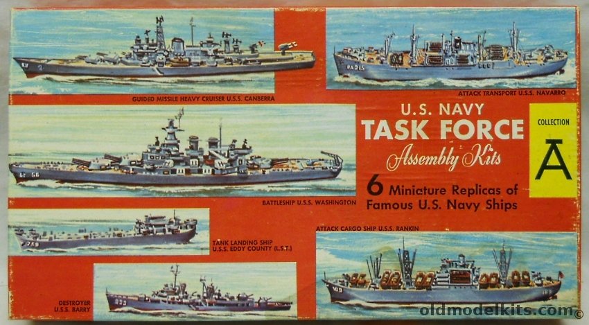 Renwal 1/1200 US Navy Task Force 'A' /  BB Washington / Attack Transport Navarro / Destroyer USS Barry / Guided Missile CA USS Canberra / LST USS Eddy County / Attack Cargo Ship USS Rankin, 6300 plastic model kit